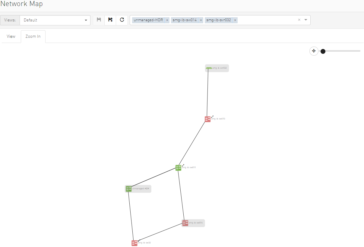 Official NVIDIA UFM network map screenshot showing a selected switch and its nearby fabric links.